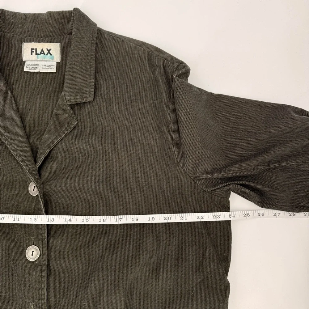 FLAX 100% Cotton Lagenlook Jacket Blazer Olive‎ Button Front Pockets Women’s M